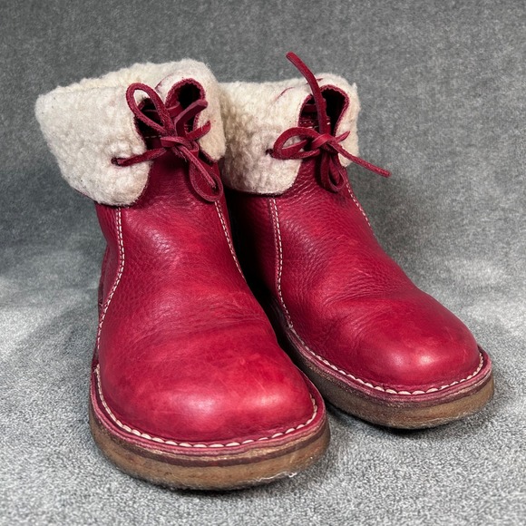 Duckfeet Arhus Shearling Red Pebbled Leather Boots Women's Size EU 42 US 10.5-11 - Picture 13 of 16
